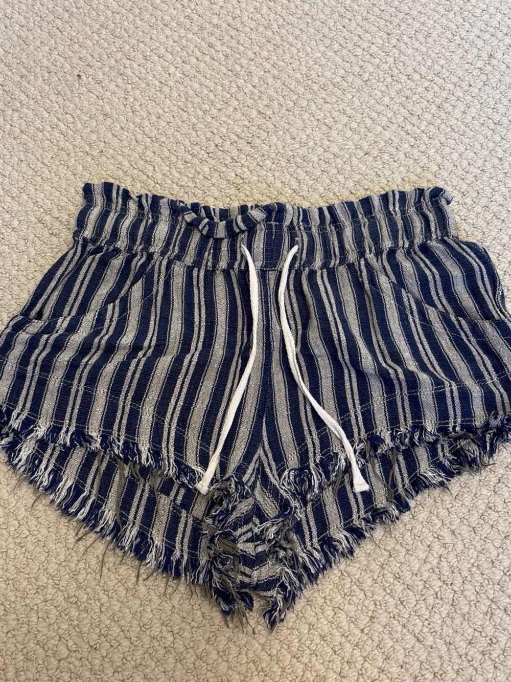 BDG Navy and Cream Striped High Waist Drawstring Shorts